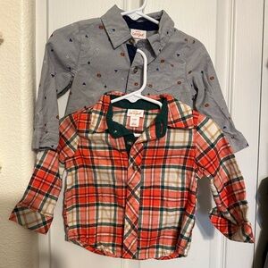 (2) long sleeve button up shirts 6-9mo